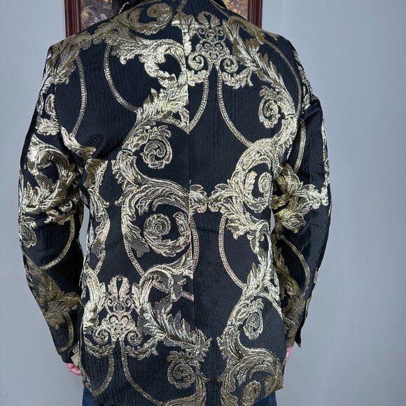 Cielo Single Breasted Blazer Tuxedo Jacket Men's 40R Black Gold Floral NWT - Picture 3 of 13